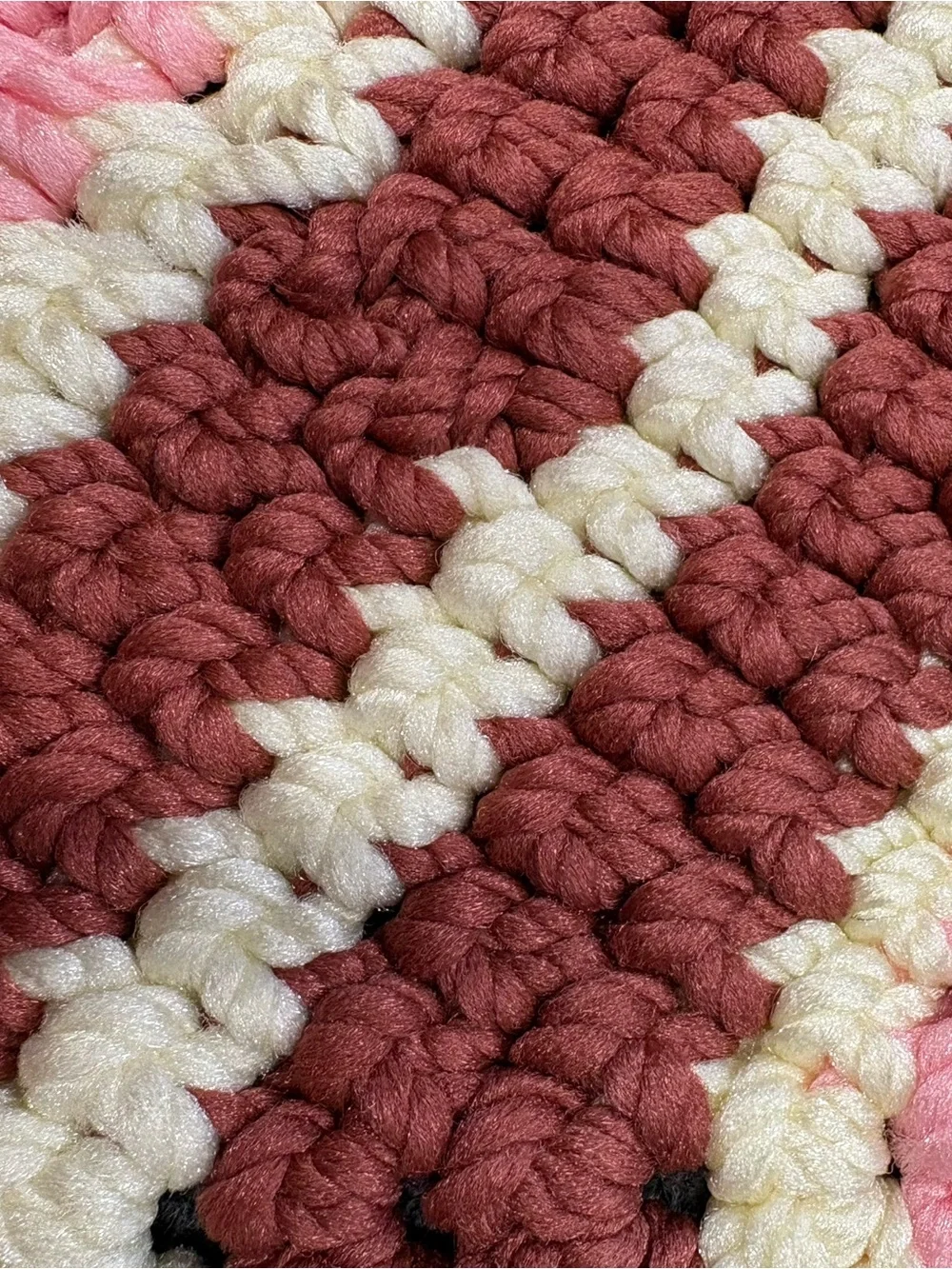 Hand Crafted Heart Crochet Door Mat in Pink, Brown, Cream